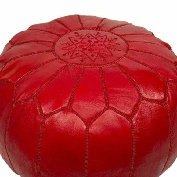 NWOT – Contemporary Genuine Leather Red Ottoman/ Moroccan Pouf - Picture 3 of 5